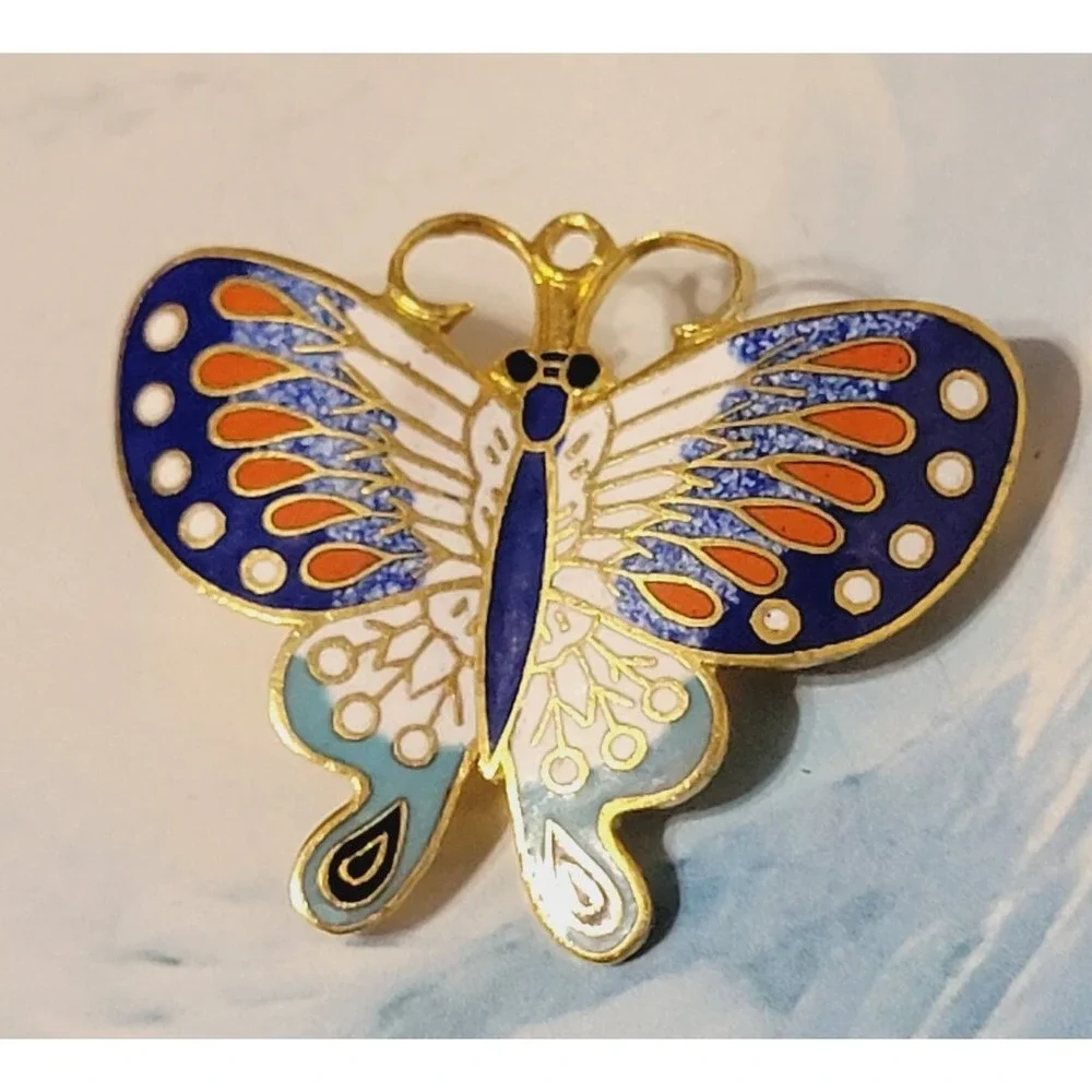 Vintage Multicolor Butterfly Brooch Enameled Gold Tone Figural Pin Jewelry